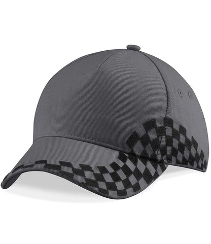 Gray cap with black checkered Grand Prix pattern on a white background