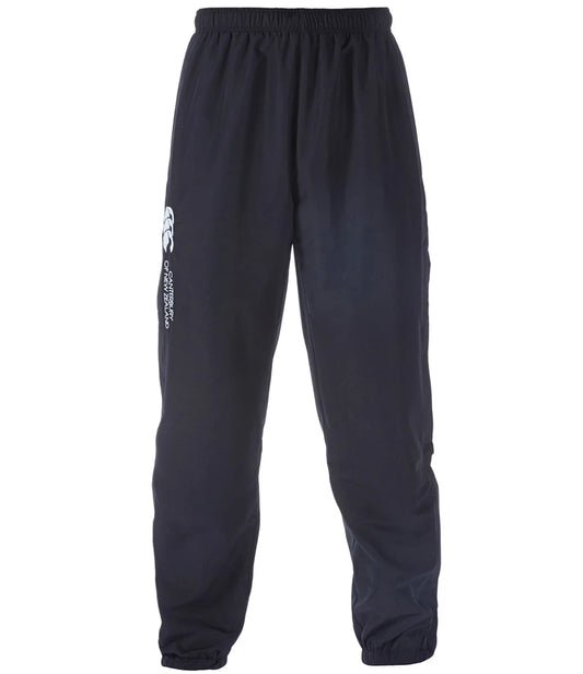 Black pants with a white logo on a white background