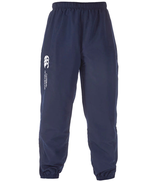 Navy blue pants with a logo on a white background