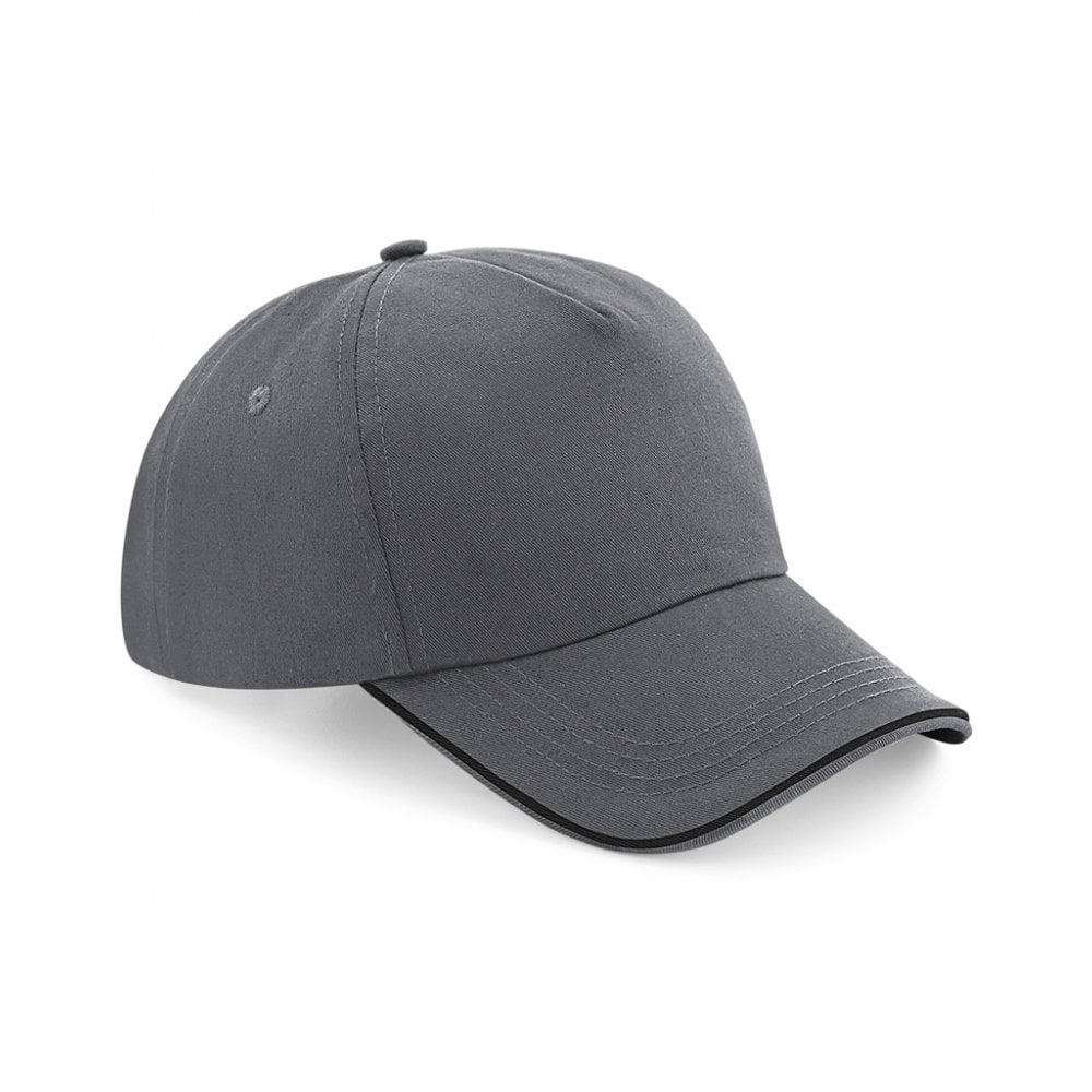 Beechfield authentic piped 5 panel cap, grey/black, custom printed, personalised