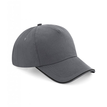 Beechfield authentic piped 5 panel cap, grey/black, custom printed, personalised