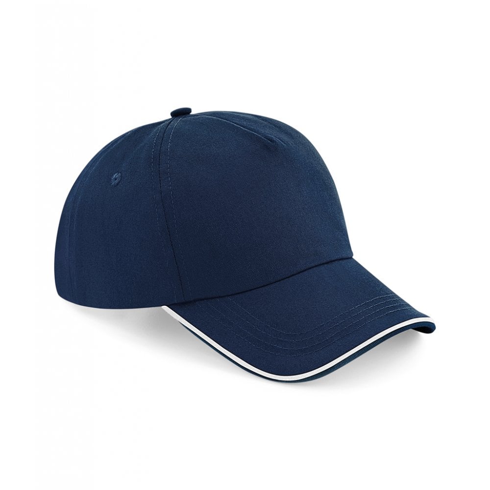 Beechfield authentic piped 5 panel cap, navy/white, custom printed, personalised