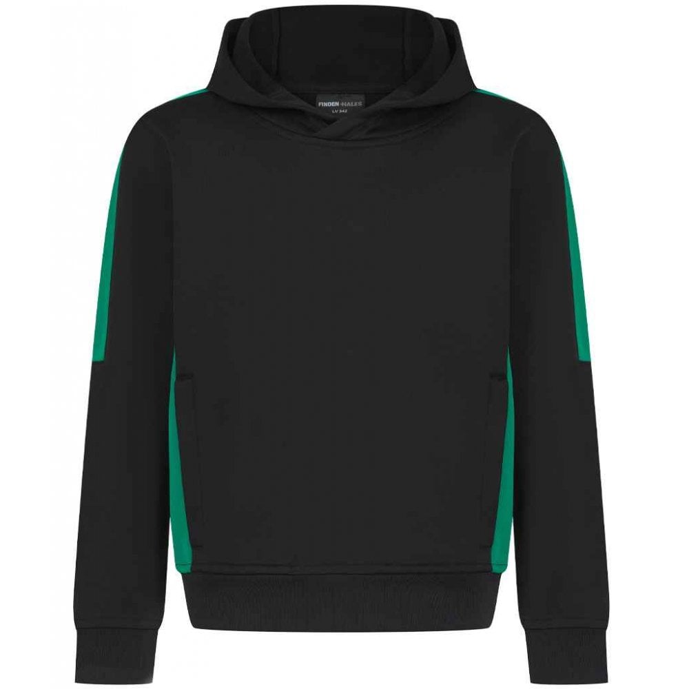 Finden & Hales Kids Team Hoodie, Black/Emerald, Custom Print