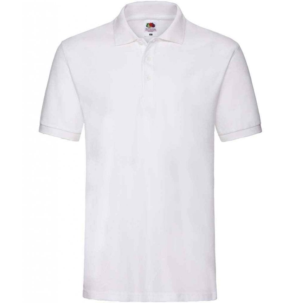 Fruit of the Loom premium cotton picque polo shirt, white, for custom printing, personalisation