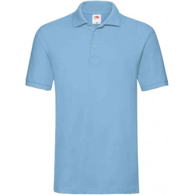 Fruit of the Loom premium cotton picque polo shirt, sky blue, for custom printing, personalisation