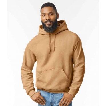 Gildan heavy blend hooded sweatshirt, old gold, custom printed workwear