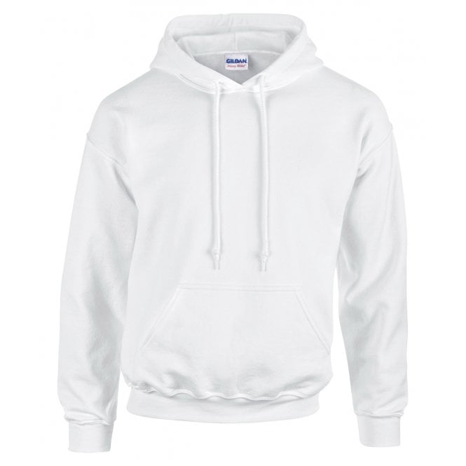 Gildan heavy blend hooded sweatshirt, white, custom printed workwear