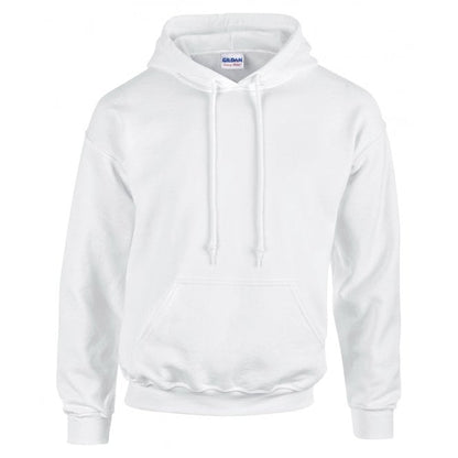 Gildan heavy blend hooded sweatshirt, white, custom printed workwear