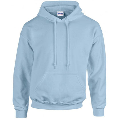 Gildan heavy blend hooded sweatshirt, light blue, custom printed workwear
