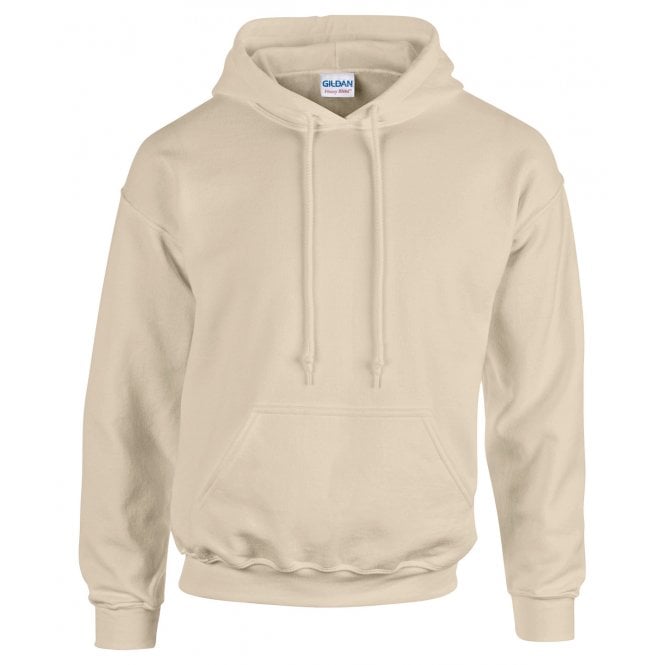 Gildan heavy blend hooded sweatshirt, sand, custom printed workwear