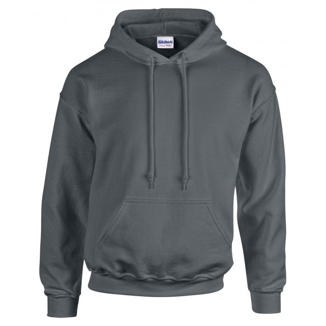 Gildan heavy blend hooded sweatshirt, charcoal, custom printed workwear