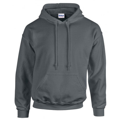 Gildan heavy blend hooded sweatshirt, charcoal, custom printed workwear