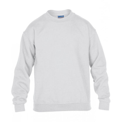 Gildan kids heavy blend drop shoulder sweatshirt, white, custom printed, personalised