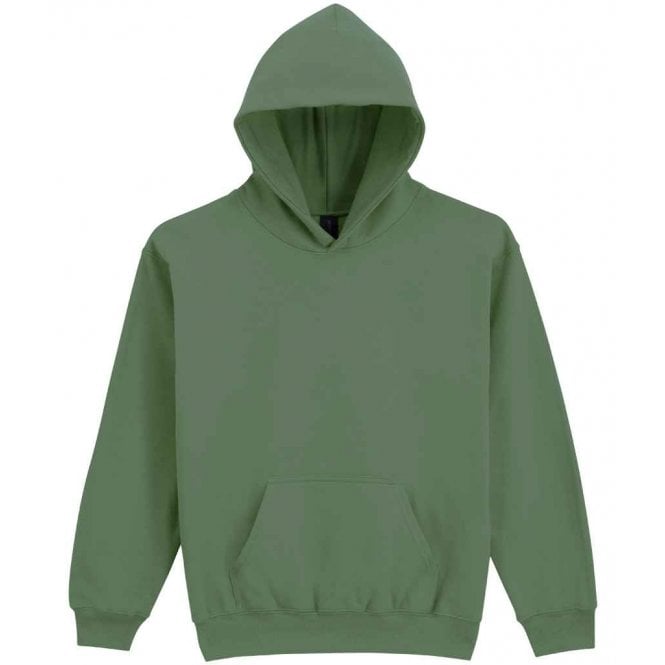 Gildan kids softstyle midweight hoodie, military green, custom printed, personalised