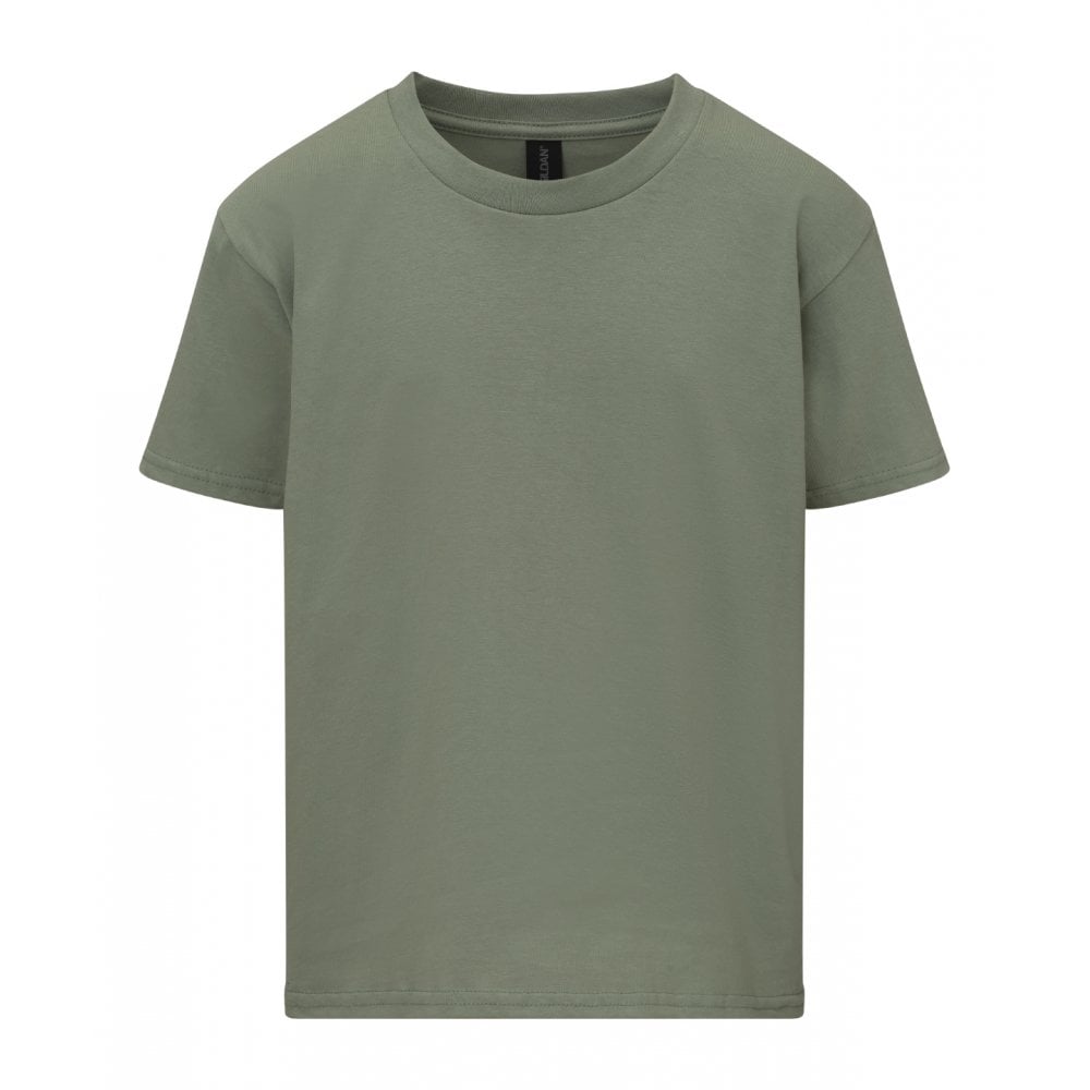 Gildan kids softstyle mideweight t-shirt, olive green, custom printed, personalised