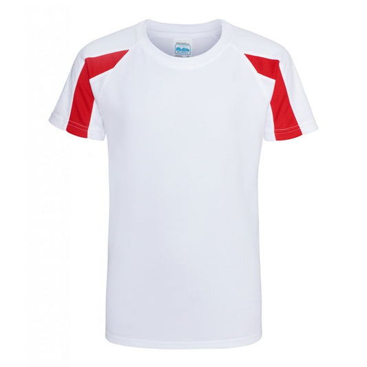 Just Cool AWDis Kids Contrast Cool T-Shirt, Arctic White/Fire Red, Custom Print