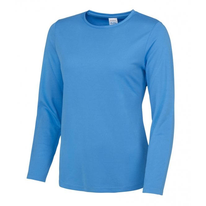 Just Cool AWDis Womens Long Sleeve Cool T-Shirt, Sapphire Blue, Custom Print