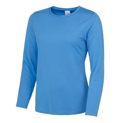 Just Cool AWDis Womens Long Sleeve Cool T-Shirt, Sapphire Blue, Custom Print