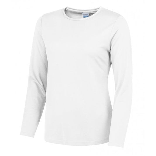 Just Cool AWDis Womens Long Sleeve Cool T-Shirt, Arctic White, Custom Print