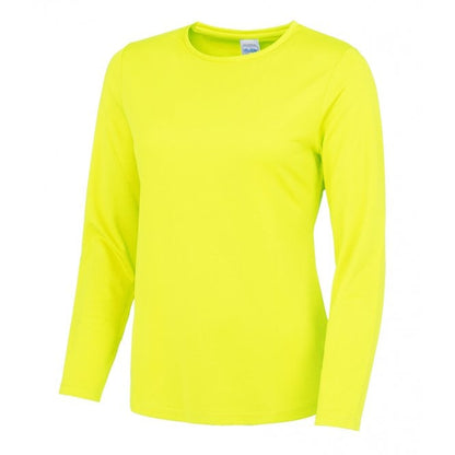 Just Cool AWDis Womens Long Sleeve Cool T-Shirt, Electric Yellow, Custom Print