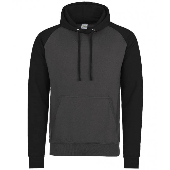 just hoods AWDis baseball hoodie charcoal/jet black custom print 