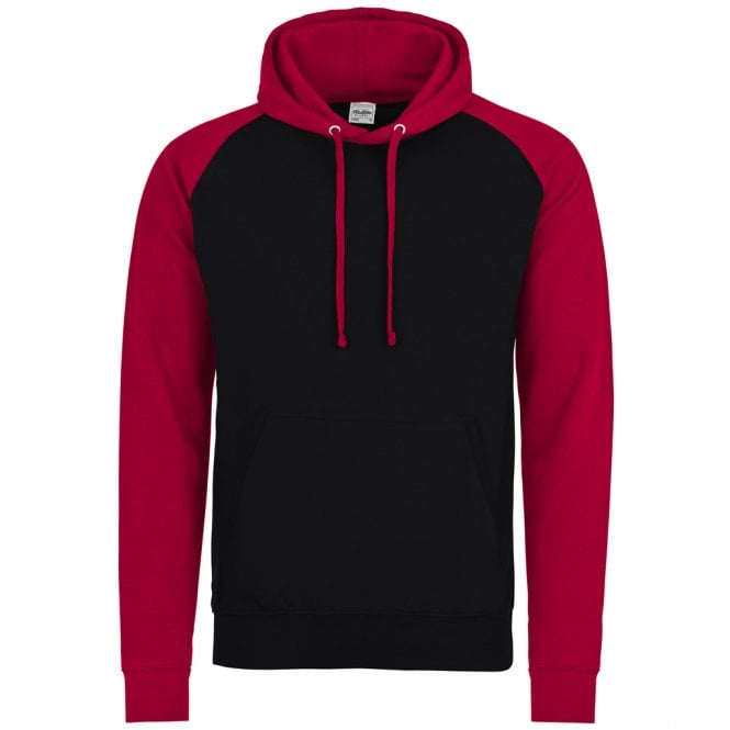 just hoods AWDis baseball hoodie jet black/fire red custom print 