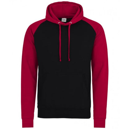 just hoods AWDis baseball hoodie jet black/fire red custom print 