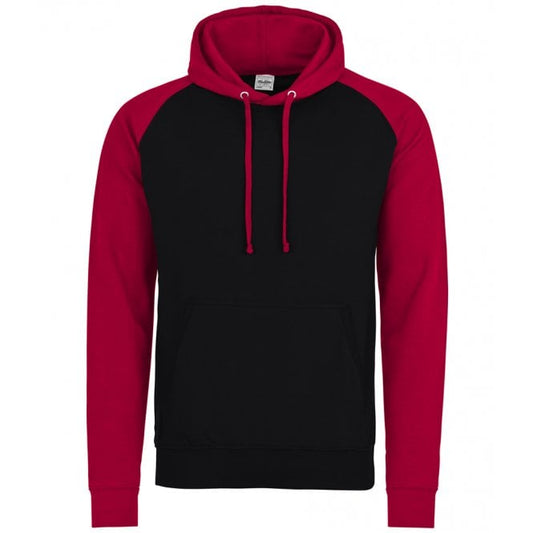 just hoods AWDis baseball hoodie jet black/fire red custom print 