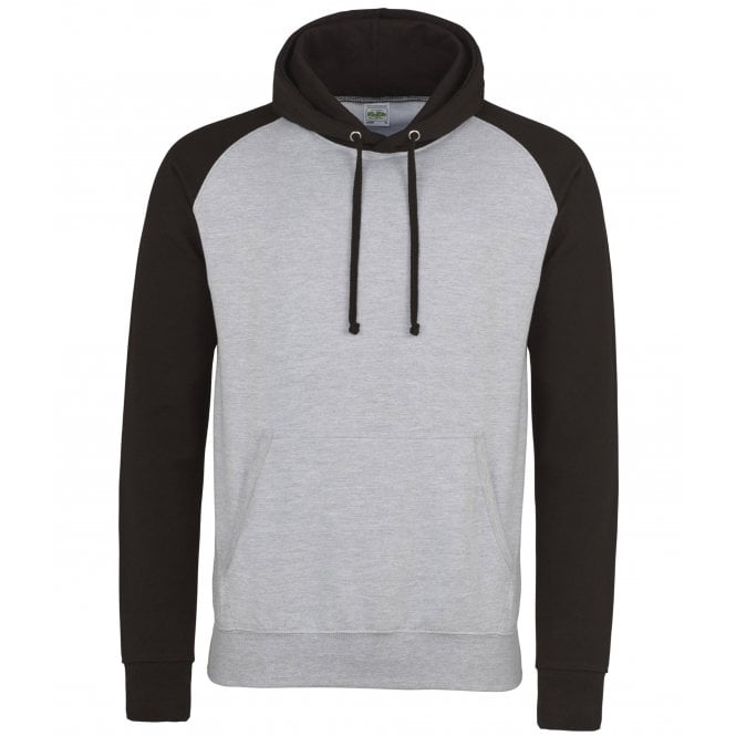just hoods AWDis baseball hoodie heather grey/jet black custom print 