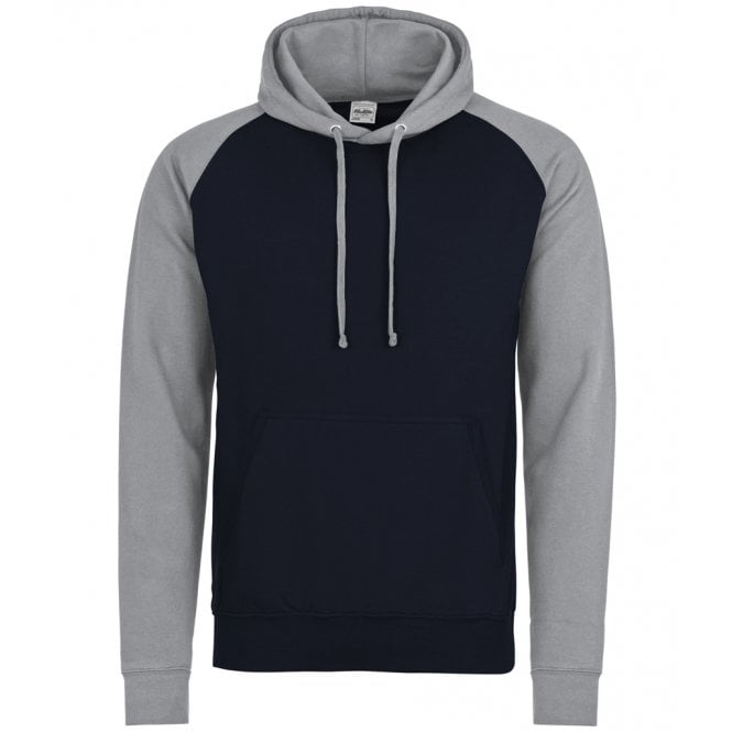 just hoods AWDis baseball hoodie oxford navy/heather grey custom print 