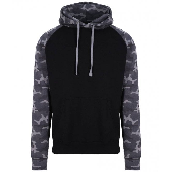 just hoods AWDis baseball hoodie solid black/black camo custom print 