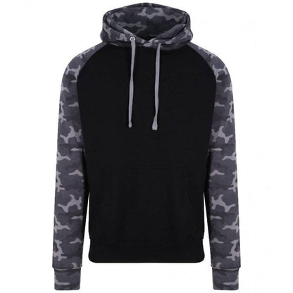 just hoods AWDis baseball hoodie solid black/black camo custom print 