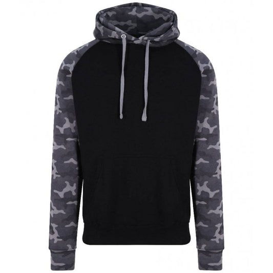 just hoods AWDis baseball hoodie solid black/black camo custom print 