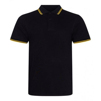 AWDis stretch tipped piqué polo shirt black/yellow custom print