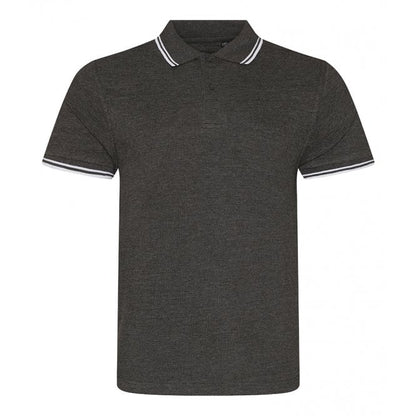 AWDis stretch tipped piqué polo shirt charcoal/white custom print