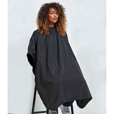 Premier waterproof salon gown, black, custom printed
