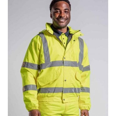 Pro RTX high visibility bomber jacket, yellow, custom printed workwear