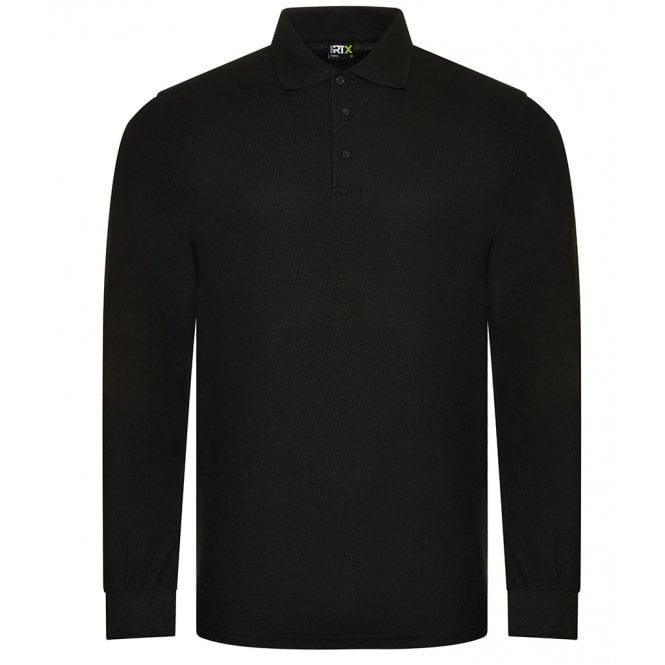 Pro RTX long sleeve pique polo shirt, black, custom printed workwear
