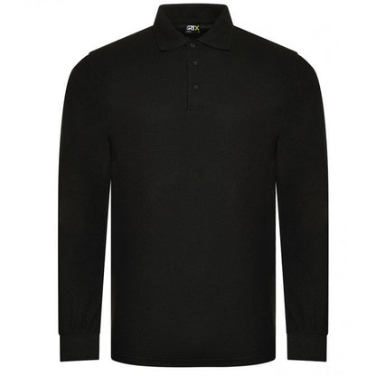 Pro RTX long sleeve pique polo shirt, black, custom printed workwear
