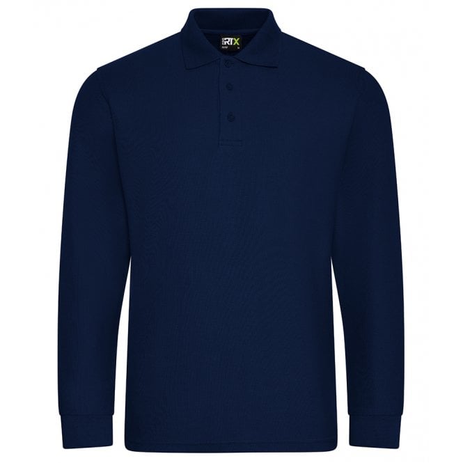 Pro RTX long sleeve pique polo shirt, navy, custom printed workwear