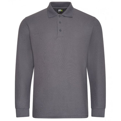 Pro RTX long sleeve pique polo shirt, grey, custom printed workwear