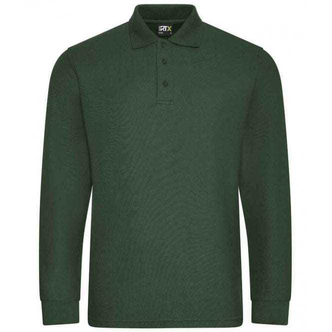 Pro RTX long sleeve pique polo shirt, bottle green, custom printed workwear