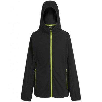 Regatta Navigate full zip hooded fleece jacket, Black/Lime Green, custom printed workwear