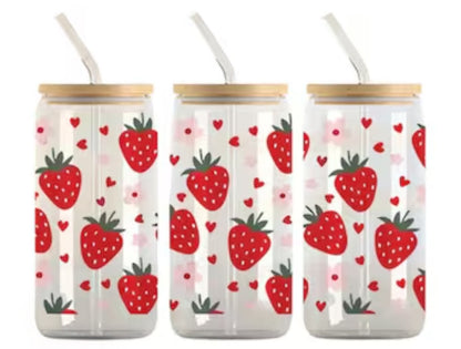 Frosted Glass Cans with Bamboo Lid & Straw 16oz
