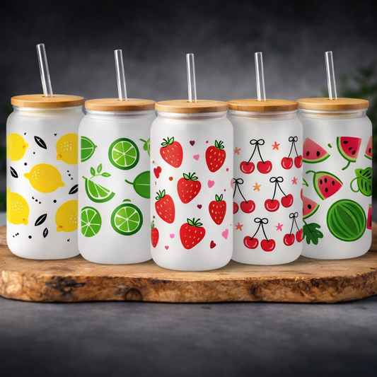 Frosted Glass Cans with Bamboo Lid & Straw 16oz