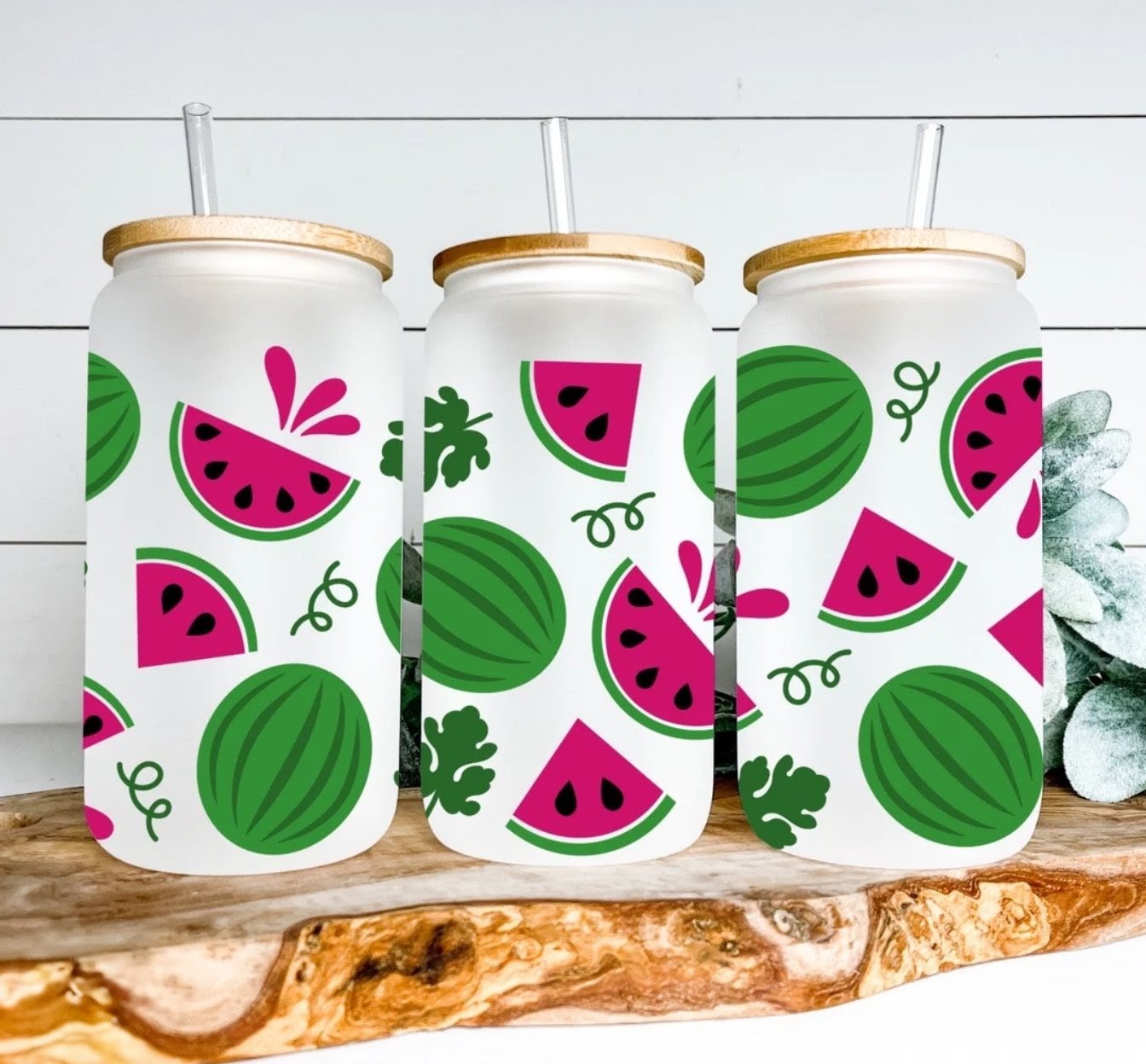 Frosted Glass Cans with Bamboo Lid & Straw 16oz
