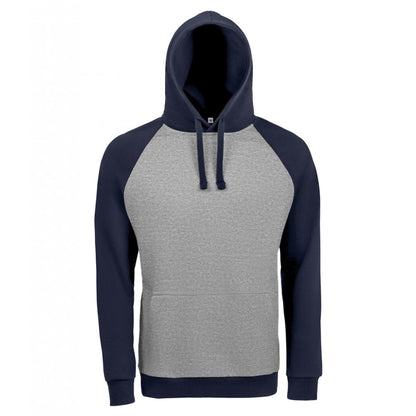 SOL'S Unisex Seattle Contrast Raglan Hoodie, Grey Marl/French Navy, Custom Print