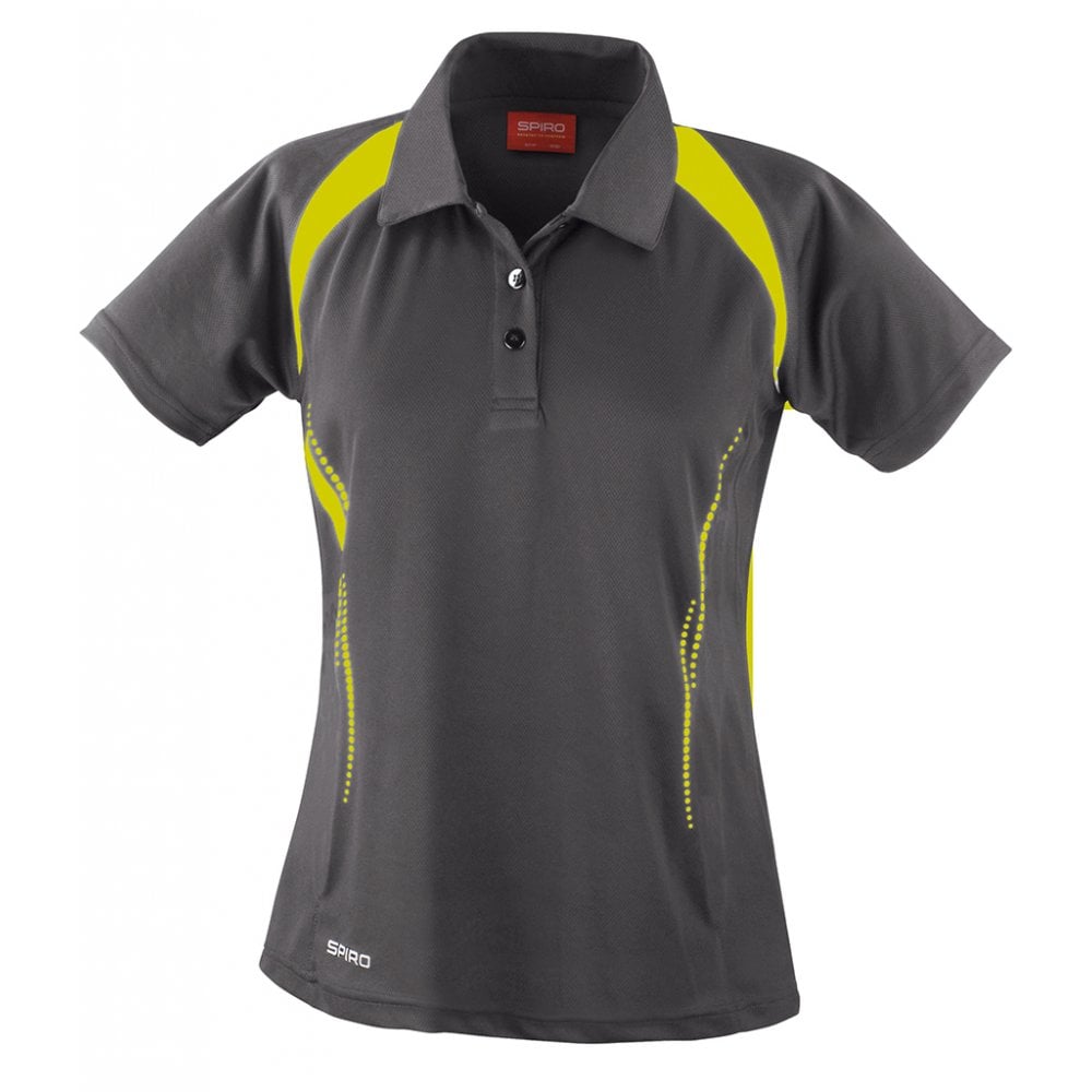 Spiro Ladies Team Spirit Polo Shirt, Grey/Lime Green, Custom Print