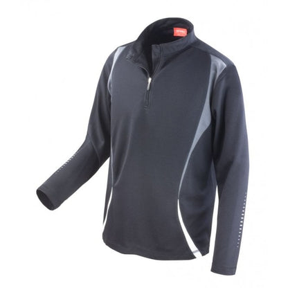 Spiro unisex zip neck trial training top, black/white/grey, custom printed, personalised